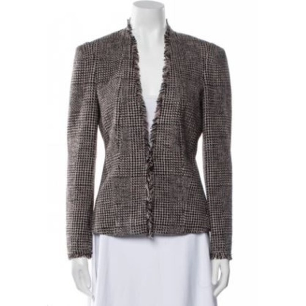 Rebecca Taylor Tweed Houndstooth Blazer Womens Medium Quiet Luxury Minimalist